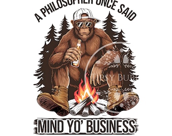 Funny Bigfoot PNG, Retro Camping Clipart, Camping Sublimation Design, Sasquatch PNG, Funny Men's Shirt Design, Commercial Use, Digital Files