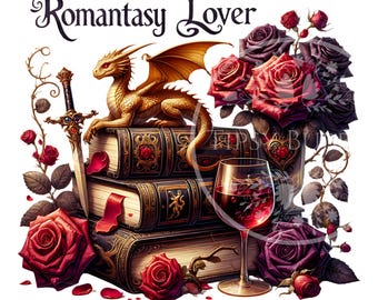 Fantasy Books PNG, Floral Dragon Design, Sublimation Files, Romantasy Book Clipart, Dragon Book Lover PNG, Digital Download, Commercial Use