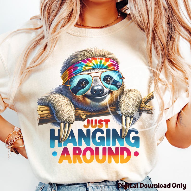 Sloth PNG Shirt Design, Funny Sloth PNG, Sublimation Designs, Retro Sloth Clipart, Youth Shirt Graphic, Files, Commercial Use, Digital Files