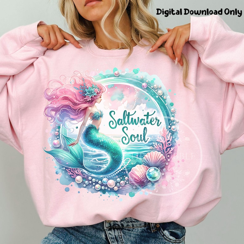 Mermaid Shirt Design, Mermaid Clipart, Girls Sublimation File Ocean Mermaid PNG, Watercolor Mermaids PNG, Commercial Use Digital Downloads