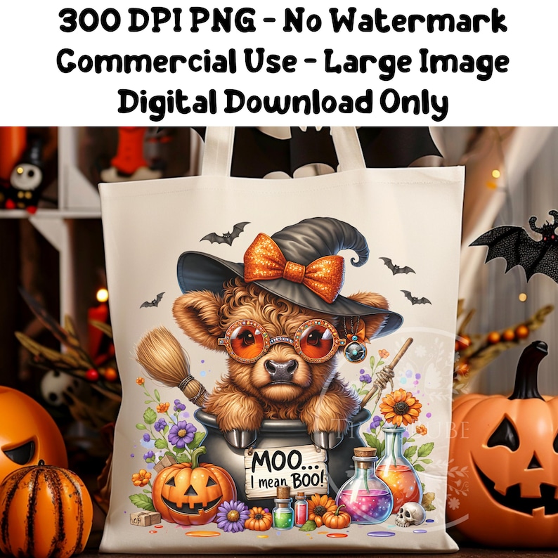 Halloween Highland Cow PNG, Highland Cow Clipart, Halloween Cow PNG, Cute Highland Cow Shirt Design Sublimation Files Commercial Use Digital