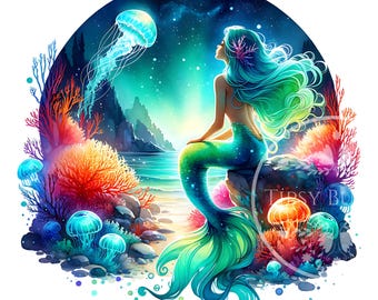 Mermaid Shirt Design, Mermaid Clipart, Girls Sublimation File Ocean Mermaid PNG, Watercolor Mermaids PNG, Commercial Use Digital Downloads