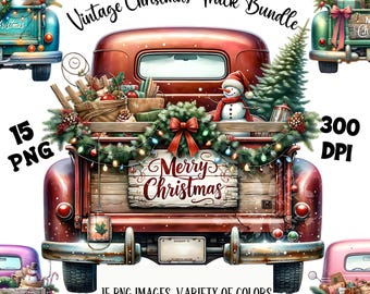 Christmas Truck PNG Bundle, Christmas Clipart, Christmas Shirt Design, Holiday Truck, Vintage Christmas Clipart, Commercial Use, Sublimation
