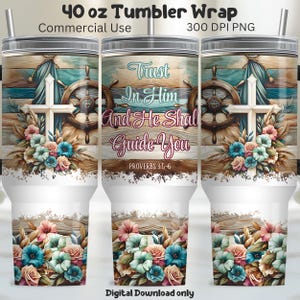 Envoltura para vaso cristiano de 40 oz, diseño de sublimación, versículo bíblico, vaso con cruz PNG, vaso para enfriar con asas PNG, uso comercial, digital