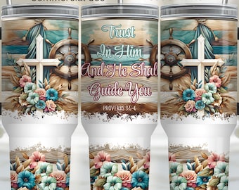 Kristen Tumbler Wrap 40oz Sublimeringsdesign, Bibelvers, Kors Tumbler PNG, Quencher Tumbler med handtag PNG, Kommersiellt bruk, Digitalt