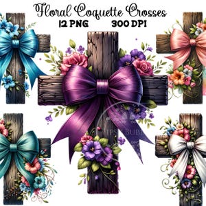 Christian Floral Cross Bundle, Christian Coquette, Religious Shirt PNG, Cross and Flowers, Bow Cross PNG, Commercial Use, Digital Downloads