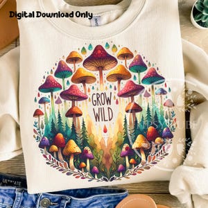 Cute Mushroom Clipart PNG, Mushroom Shirt PNG Designs, Boho Mushroom PNG, Watercolor Mushrooms, Boho Sublimation Designs, Commercial Use