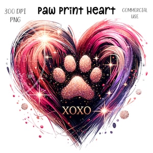 Paw Print Heart PNG, Watercolor Dog Clipart, Dog Lover Shirt Image, Dog Valentine PNG, Sublimation File, Digital Download, Commercial Use