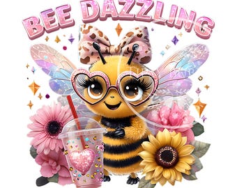 Girls Cute Shirt Design, Girl Sublimation Designs, Bee Shirt Designs, Pink Sunflowers PNG, Girls Glitter PNG, Commercial Use, Digital File