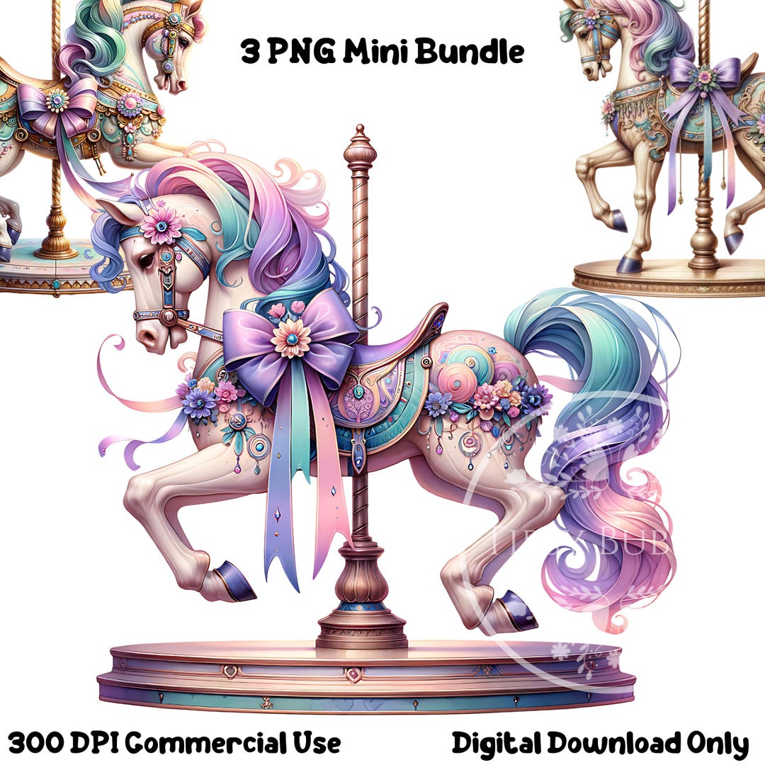 Carousel Horse PNG Bundle, Carousel Pony PNG Floral Coquette Clipart ...