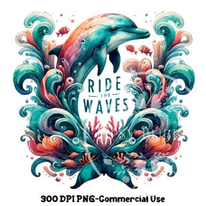 Dauphin Clipart PNG, plage océan vagues PNG, dessins de chemise océan, tendance plage PNG, source d&#39;inspiration pour la sublimation, usage commercial, fichiers numériques