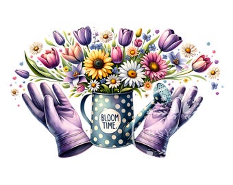 Spring Flowers Garden Clipart, Flower Gardening PNG,  Spring Flowers Sublimation Design, Watercolor Flowers PNG, Commercial Use, Digital PNG
