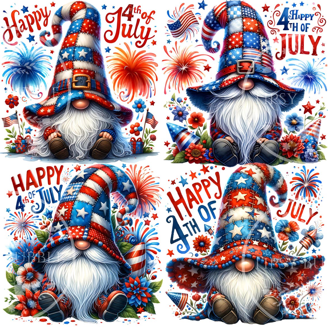 4th of July Gnome PNG Bundle, Watercolor Gnome Clipart, Sublimation ...