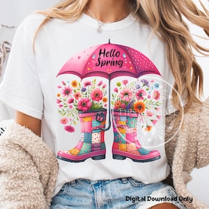 Spring Flowers PNG, Cute Watercolor Clipart, Sublimation Files, Floral Spring Clipart, Hello Spring Shirt PNG, Commercial Use, Digital Files