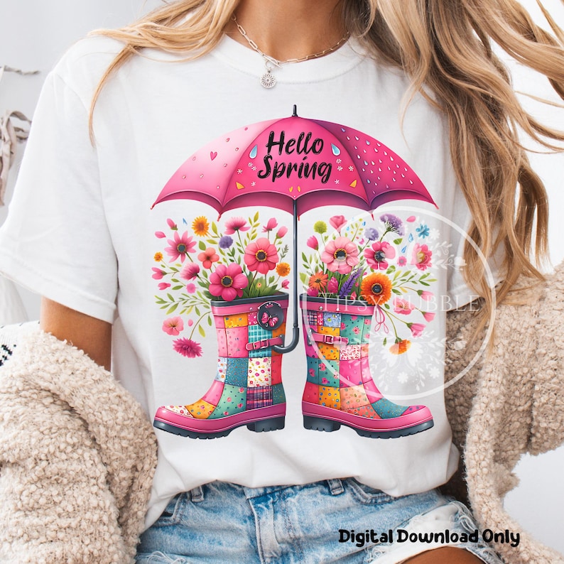 Spring Flowers PNG, Cute Watercolor Clipart, Sublimation Files, Floral Spring Clipart, Hello Spring Shirt PNG, Commercial Use, Digital Files