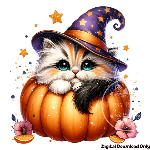 Halloween Cat Shirt Design, Cute Halloween Cat PNG, Pumpkin Cat PNG, Sublimation Designs Halloween Sublimation Files, Commercial Use Digital