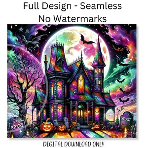 Haunted House Halloween Tumbler Wrap, Skinny Tumbler Wrap, Tumbler Sublimation PNG, Faux Glitter Png, Halloween Sublimation, Commercial Use