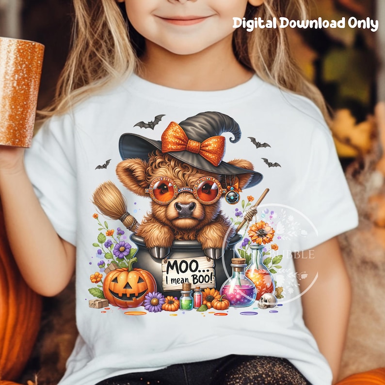 Halloween Highland Cow PNG, Highland Cow Clipart, Halloween Cow PNG, Cute Highland Cow Shirt Design Sublimation Files Commercial Use Digital