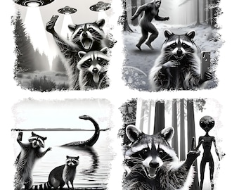 Funny Raccoon Shirt Design, Raccoon PNG Clipart, UFO Bigfoot PNG, Man Sublimation File, Retro Raccoon Png, digital download, Commercial Use
