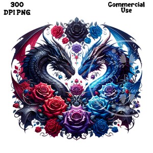 Dragon Clipart Fantasy PNG,  Floral Dragons Design, Dragon Sublimation Files, Romantasy Clipart Files, Digital Downloads, Commercial Use