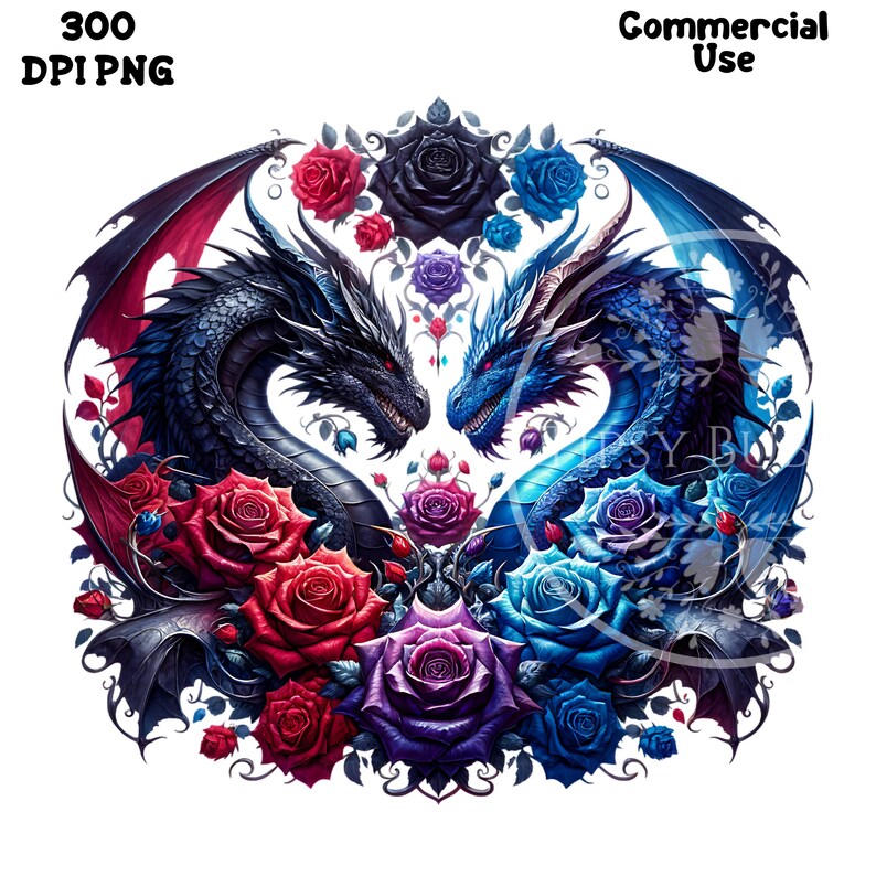 Dragon Clipart Fantasy PNG,  Floral Dragons Design, Dragon Sublimation Files, Romantasy Clipart Files, Digital Downloads, Commercial Use