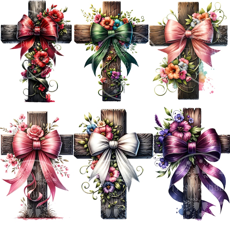 Christian Floral Cross Bundle, Christian Coquette, Religious Shirt PNG, Cross and Flowers, Bow Cross PNG, Commercial Use, Digital Downloads