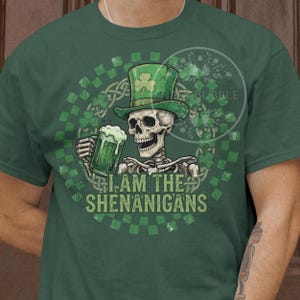 St. Patricks Day Skeleton PNG, Funny Skeleton Shirt Design, Checkered St. Patrick's Day PNG, Men's Sublimation File, Shenanigans PNG