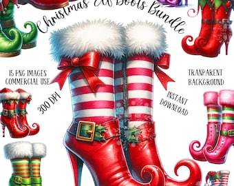 Christmas Watercolor Elf Boots Clipart, Elf Clipart, Christmas PNG, Christmas Clipart, Christmas Sublimation, Cute Christmas PNG, Cute Elf