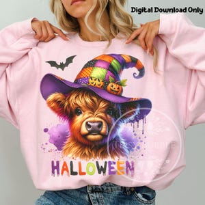 Halloween Highland Cow PNG Bundle, Highland Cow Sublimation, Baby Highland Cow Witch Hat, Halloween Cow PNG, Commercial Use, Digital Files