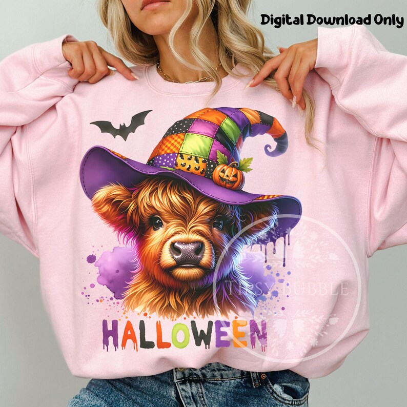 Halloween Highland Cow PNG Bundle, Highland Cow Sublimation, Baby Highland Cow Witch Hat, Halloween Cow PNG, Commercial Use, Digital Files