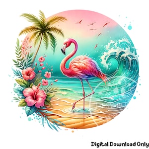 Tropical Flamingo PNG, Tropical Summer PNG, Summer Sublimation File, Girls Summer Shirt Designs, Floral Flamingo Clipart PNG, Commercial Use