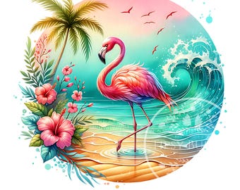 Tropical Flamingo PNG, Tropical Summer PNG, Summer Sublimation File, Girls Summer Shirt Designs, Floral Flamingo Clipart PNG, Commercial Use