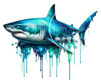 Shark Watercolor Clipart, Shark PNG Shirt Design, Ocean Shark Graphics, Great White Shark PNG, Colorful Sharks, Commercial Use, Digital File