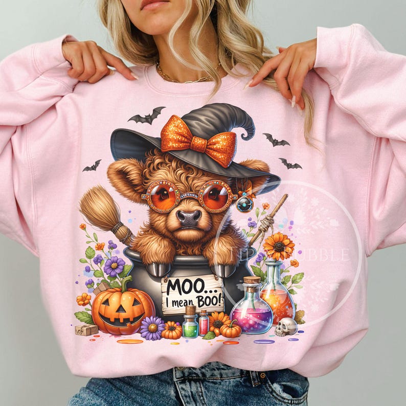 Halloween Highland Cow PNG, Highland Cow Clipart, Halloween Cow PNG, Cute Highland Cow Shirt Design Sublimation Files Commercial Use Digital