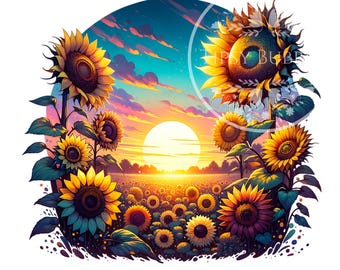 Sunflower PNG Design, Sunny Flowers, Sunflower Field, Floral Summer Shirt Designs, Floral Sublimation File, Commercial Use, Digital Files