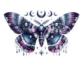天体蛾PNG、月蛾PNG、神秘的な蛾のクリップアート、天体月PNG、ルナ蛾、昇華ファイル、デジタルダウンロード、商用利用