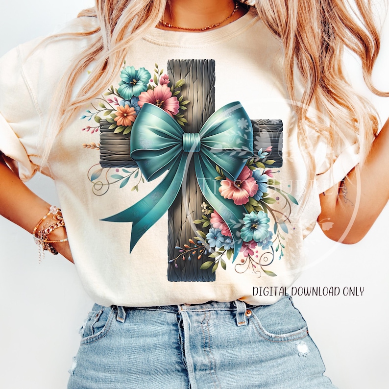 Christian Floral Cross Bundle, Christian Coquette, Religious Shirt PNG, Cross and Flowers, Bow Cross PNG, Commercial Use, Digital Downloads