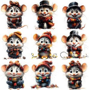 Mouse Clipart Bundle, Quirky Animals Digital Clipart, Sublimation Files, Funny Christmas Mouse PNG,  Cute Sublimation Design, Commercial Use