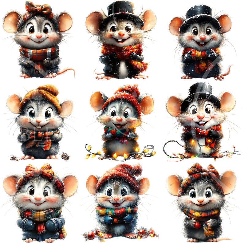 Mouse Clipart Bundle, Quirky Animals Digital Clipart, Sublimation Files, Funny Christmas Mouse PNG,  Cute Sublimation Design, Commercial Use