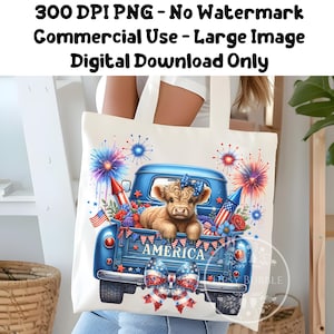4th of July Highland Cow PNG, Highland Cow Clipart, 4th of July Truck, Coquette Highland Cow Shirt Design, Sublimation Files, Commercial Use