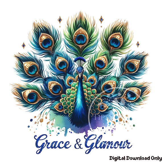 Peacock PNG, Peacock Clipart, Peacock Shirt Design, Colorful Feather PNG, Watercolor Feather Sublimation Design, Commercial Use Digital File