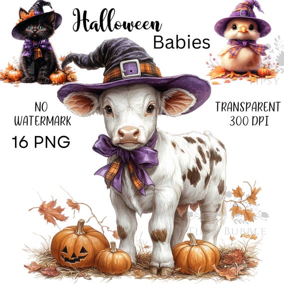 Halloween Animal PNG Bundle, Halloween Farm Animal Clipart, Halloween Cow PNG, Halloween Animal Sublimation Designs, Commercial Use, Digital