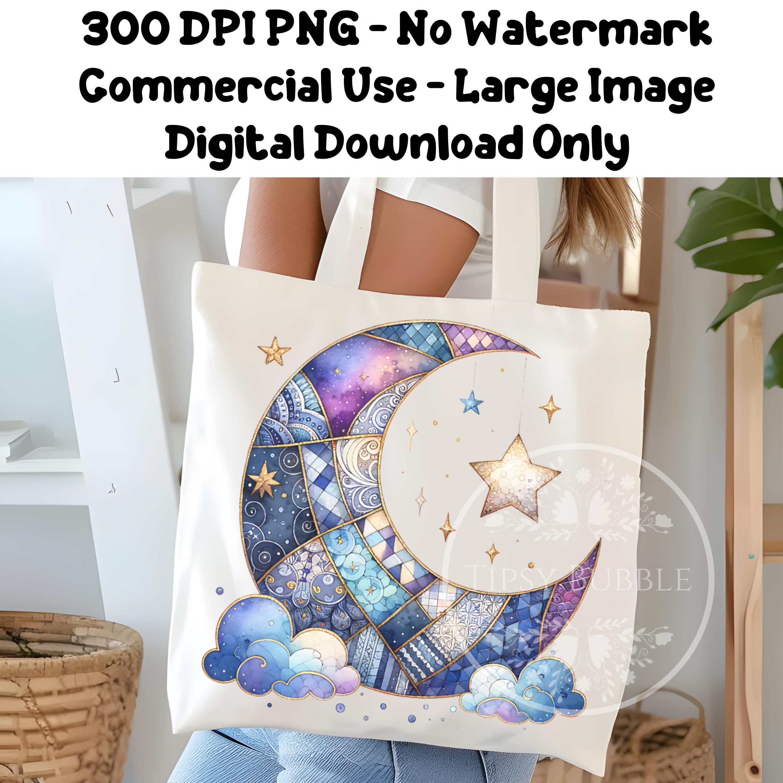 Patchwork Moon Celestial Moon Stars PNG, Patchwork Moon PNG, Nursery Moon Stars, Moon ...