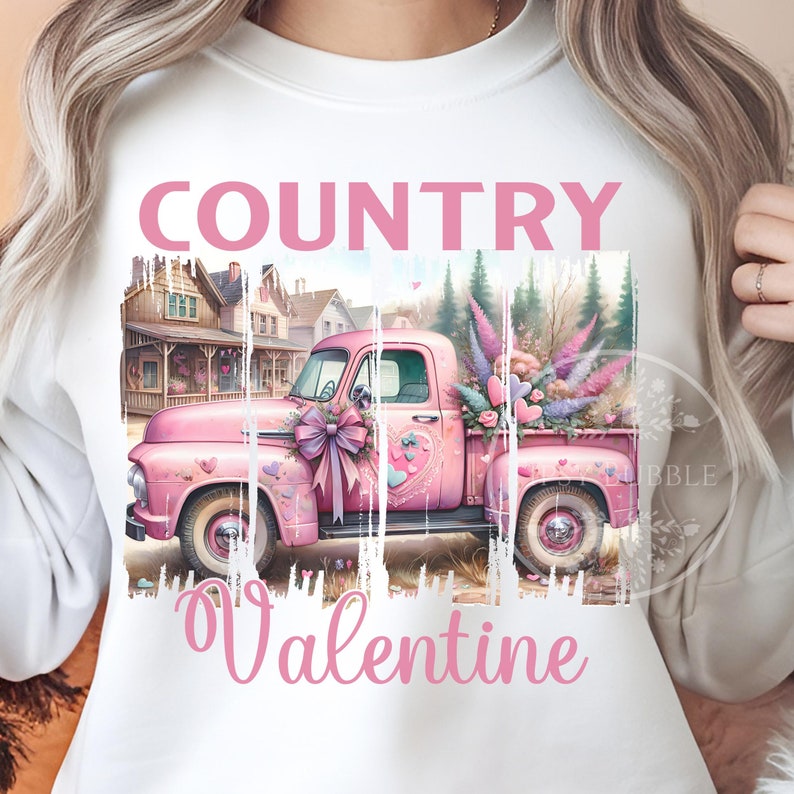 Pink Country Valentine PNG, Vintage Valentine, Valentines Day Truck, Vintage Country Shirt Design, Sublimation PNG File, Commercial Use