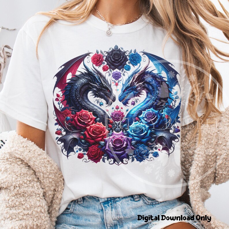 Dragon Clipart Fantasy PNG,  Floral Dragons Design, Dragon Sublimation Files, Romantasy Clipart Files, Digital Downloads, Commercial Use