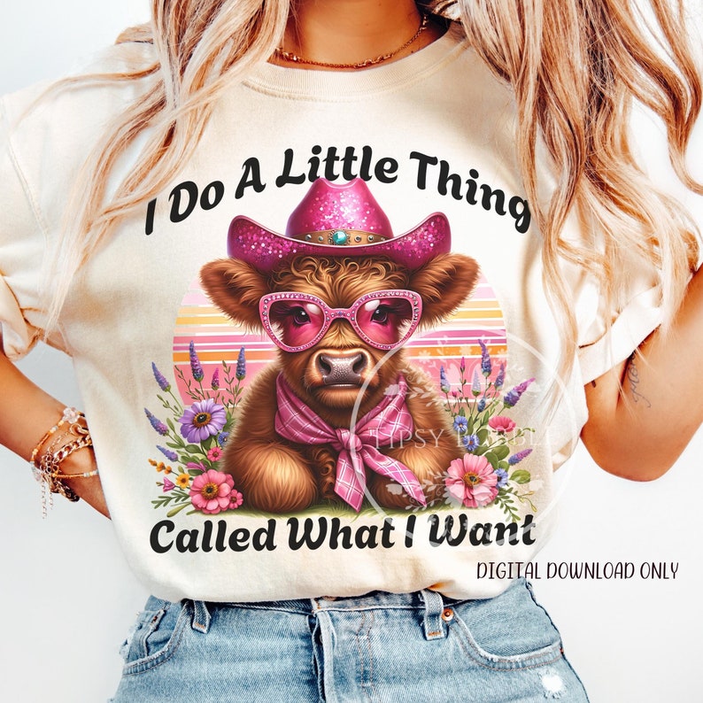 Western Highland Cow PNG, Funny Sublimation Designs, Retro Sassy PNG File, Retro Pink Western Shirt Design, Commercial Use, Digital Download