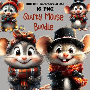 Mouse Clipart Bundle, Quirky Animals Digital Clipart, Sublimation Files, Funny Christmas Mouse PNG,  Cute Sublimation Design, Commercial Use