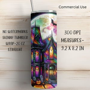 Haunted House Halloween Tumbler Wrap, Skinny Tumbler Wrap, Tumbler Sublimation PNG, Faux Glitter Png, Halloween Sublimation, Commercial Use