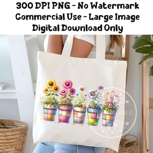 Colorful Flowers PNG, Spring Flowers Clipart, Flower Pots Clipart, Sublimation Files, Whimsical Flowers, Floral Sublimation, Commercial Use
