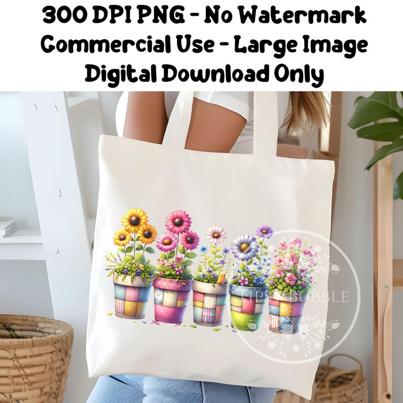 Colorful Flowers PNG, Spring Flowers Clipart, Flower Pots Clipart, Sublimation Files, Whimsical Flowers, Floral Sublimation, Commercial Use